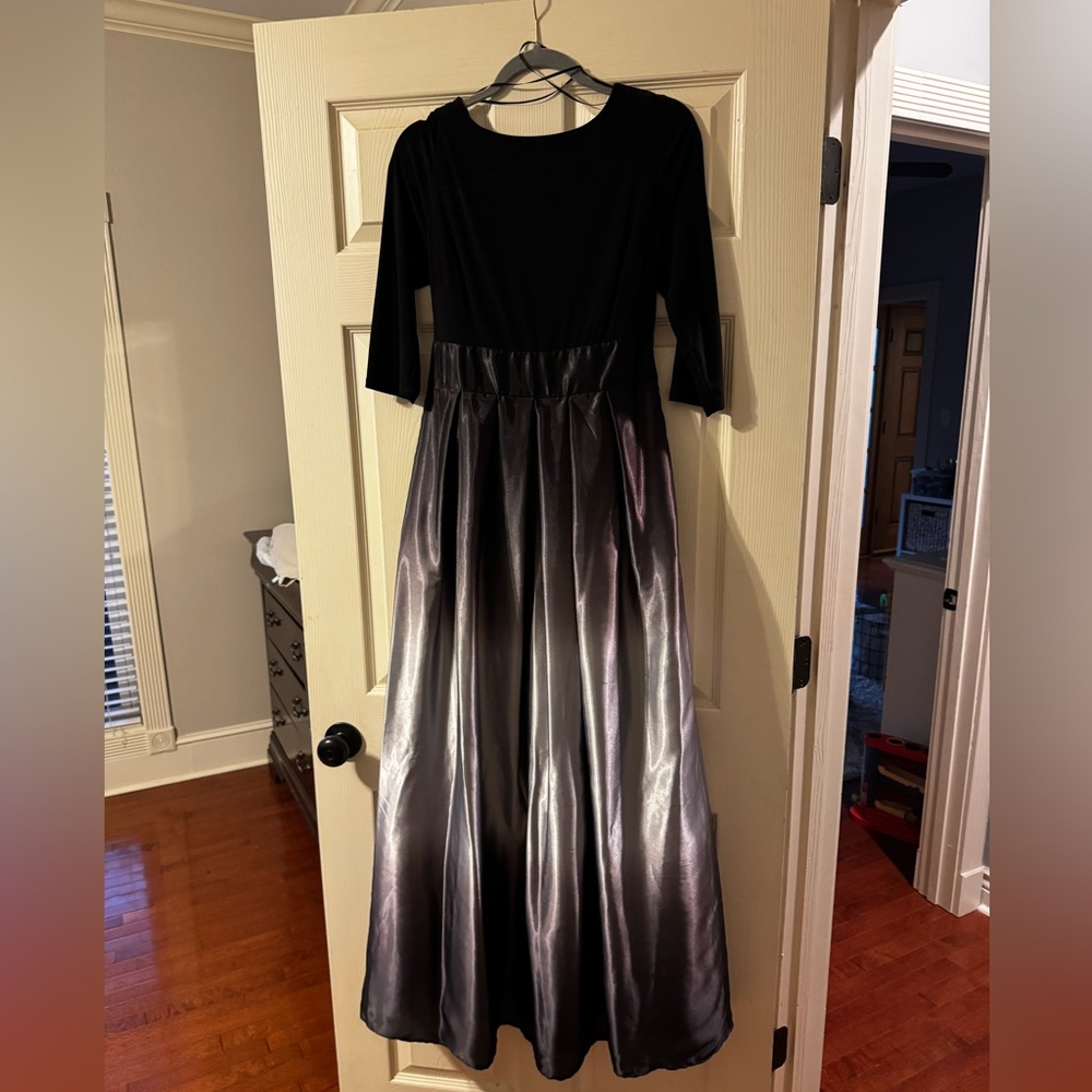 Elegant Black and Silver Two-Tone Evening Dress from Dillards